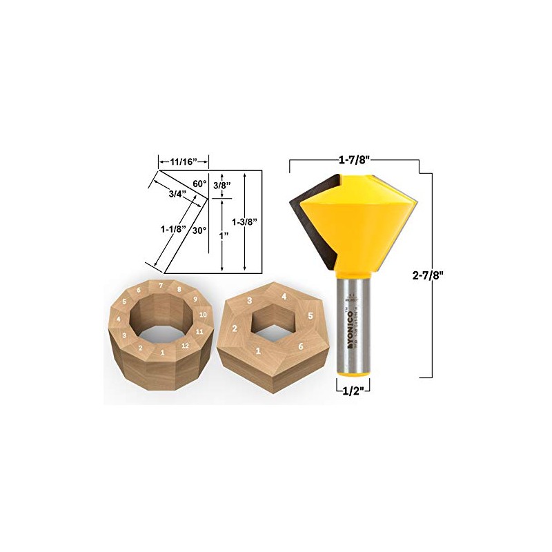YONICO Birdsmouth Router Bit 6 and 12 Sided 1/2-Inch Shank