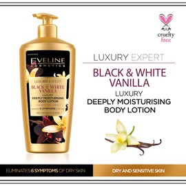 Eveline Cosmetics Luxury Expert Deep Moisturising Body Milk, 350 ml, Intensive Moisture with Black & White Vanilla, Royal Orchid and Caviar, for Soft, Radiant Skin
