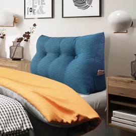 8 lbs Thickened Twin Headboard Pillow Wedge College Dorm Bed Pillow for Backrest Reading Triangular Pillow with Side Pocket for Sitting in Bed, Dorm Bedding Essentials for Girls & Boys Blue