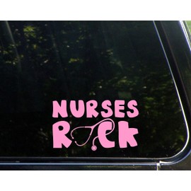 Sweet Tea Decals Nurses Rock Stethoscope (Pink) - 6 1/2" x 3 3/4" - Vinyl Die Cut Decal/Bumper Sticker for Windows, Trucks, Cars, Laptops, Macbooks, Etc.