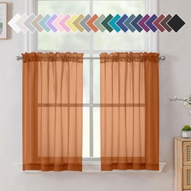 Aiyufeng Orange Sheer Curtains 36 inches Long, Short Kitchen Window Treatment Solid Sheers Cafe Curtains Bathroom Voile Half Window Curtains 2 Panels, Rod Pocket, 40" Wx36 L