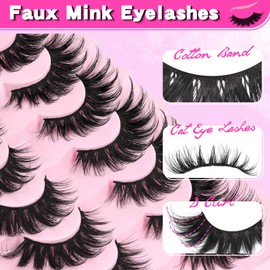 Veleasha Lashes Cat Eye Lash Kit Fluffy False Eyelashes with Lash Glue and Tweezer Volume Faux Mink Eyelashes Soft Fake Lashes Look Like Extensions 7 Pairs Pack （PL008）