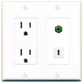 RiteAV Power Outlet and RCA-GREEN USBC Wall Plate Decorative [White]
