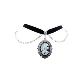 dunns-jewels Gothic 35mm Skeleton Cameo Black Velvet 10mm Choker with Silver-Plated Chain
