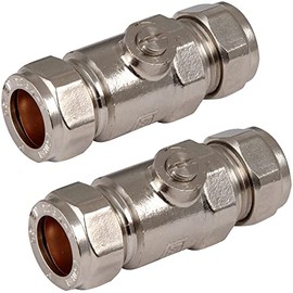 Full Bore 15mm Isolation Valves Pack of 2 Chrome Plated Full Flow Isolating Isolation Valve Heavy Pattern Compression Reeds
