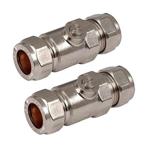 Full Bore 15mm Isolation Valves Pack of 2 Chrome Plated