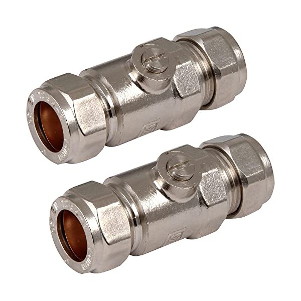 Full Bore 15mm Isolation Valves Pack of 2 Chrome Plated Full Flow Isolating Isolation Valve Heavy Pattern Compression Reeds