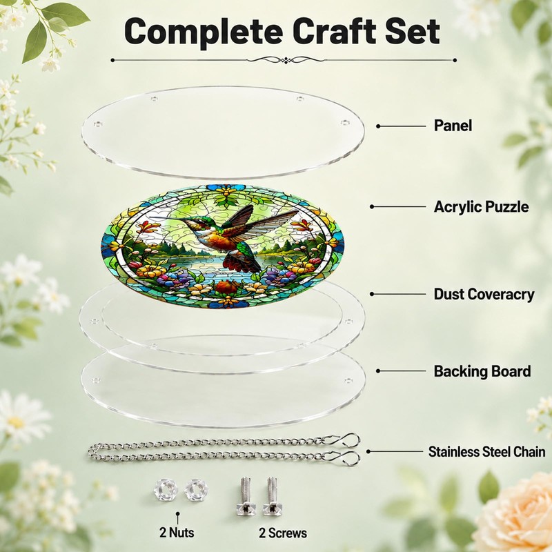 Acrylic Jigsaw Puzzle Suncatcher, 7in Hummingbird Sun Catchers for Windows