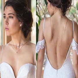 Andelaisi Boho Layered Rhinestone Back Necklaces Long Crystal Backdrop Necklaces Gold Cz Back Chain Necklace Vintage Crystal Body Chain Necklace Summer Body Jewelry for Women