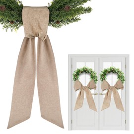 Boho Wreath Sash for Front Door - 2 Pcs Burlap Rustic Sash for Wreath in Farmhouse Window Wall, 55.5 Inch Blank Plain Wreath Sash for DIY Embroidery Monogram Yard Porch Home Decor