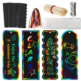 MAQIHAN Scratch Art Bookmarks - 36 Sets 4 Style Making Kit Paper with Scratching Tools Satin Ribbons Create Rainbow Without Ink Christmas Ornaments Hanging DIY Party Favors for Classroom