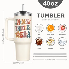 Shqiueos 30th Birthday Gifts for Women 40 Oz Tumbler with Handle and Straw Lid, 30 Year Old Gifts for Her, Best Friend, Sister, Daughter, 30s Birthday Decoration-In My Thirties Era Cup Water Bottle