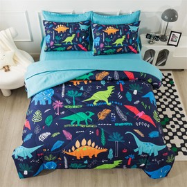 qjmiaofang Dinosaur Comforter Set 5Pieces Jungle Dinosaur Bedding Set for Kids Boys Bed in A Bed Twin Size with Blue Sheets Set Dinosaur T-Rex Comforter Bed Set Wildlife Comforter for Home Decor