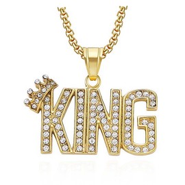 CAVIEA Ice-out King Sparkly Bling Pendant Necklace for Men Stainless Steel Crown Cool Charm Necklace Hip-hop Rapper Rocker Fashion Y2K Statement Bling Necklace Punk Costume Jewelry