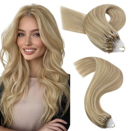 Easyouth Micro Beads Hair Extensions Natural Blonde Highlight 18inch Micro Loop Hair Extensions Human Hair Golden Blonde Highlight Medium Blonde Micro Hair Extension Human Hair Soft and Silky 50g/50s