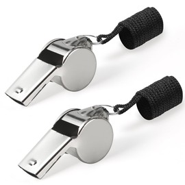 FOMGIIN Whistle, Pack of 2 Stainless Steel Sports Whistles, Referee Whistles with Lanyard, Loud Clear Sound, Hand Whistle, Ideal for School Sports, Dog Training, Sports Lessons, Football