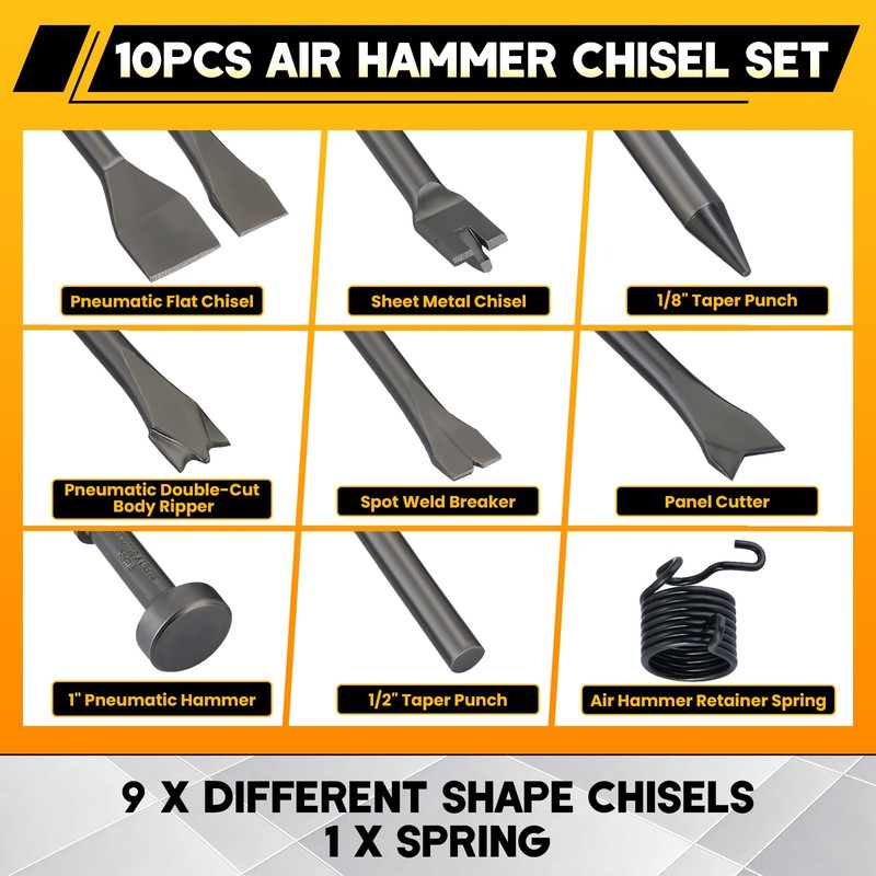 weyleity 10PCS Air Hammer Chisel Set | 0.401" Shank Pneumatic