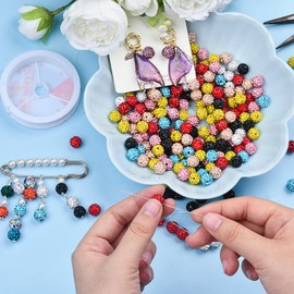 120pcs 10mm Rhinestone Clay Beads, Polymer Fancy Bling Beads for Baseball Necklace, Round Shamballa Disco Sparkly Beads for Jewelry Making-Yellow