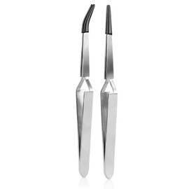2Pcs Silver Craft Tweezers,Reverse Stainless Steel Cross Locking Tweezers Reverse Action Tweezers Straight and Bend Curved Pointed Rubber Cross Lock Soldering Tweezers,Industrial Tweezers,Hand Tools