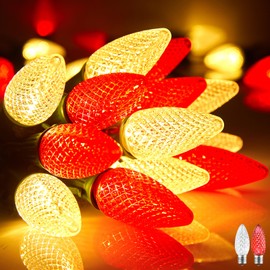 Brightown C9 Christmas String Lights Outdoor Led Fairy Lights Faceted Strawberry Lights Extendable UL Certified for Party Holiday Wedding Christmas Indoor Outdoor Decor (C9 Red and Warm White 50Ft)