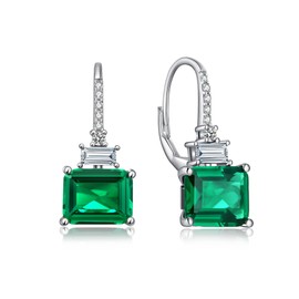 JiaYangJY Silver Square Princess Cut Cubic Zirconia Drop Earrings for Women Emerald Cut May Emerald Dangle Earrings for Weddings Birthday Party