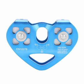 30KN Pulley, Double Bearing Aluminium Climbing Pulley, Aerial Work Equipment for 13mm Rope with Smooth Surface, for Outdoor Exploration and Mountaineering (Blue)