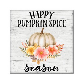 Happy Pumpkin Spice Season Wood Signs Vintage Sunflower Maple Leaves Wall Plaque Harvest Thanksgiving Wall Decor Hanging Plaque Sign For Bedroom Living Room Home Kitchen Housewarming Gift 14x14in