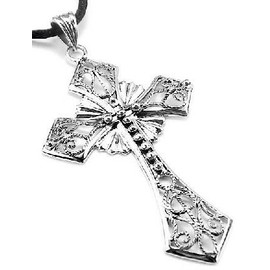 Large 3" Sterling Silver Open Filigree Celtic Cross Pendant with a 19" Cord Necklace