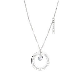 Vanbelle Sterling Silver Jewelry "The Love Between A Mother & Daughter is Forever" Engraved Circle & Bar Pendant Necklace with Cubic Zirconia Stones and Rhodium Plated for Women