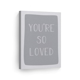 Smile Art Design You're So Loved Lettering Blue Background Canvas Print Kids Room Decor Wall Art Baby Room Decor Kids Room Decor Nursery Decor Ready to Hang Made in The USA- 36x24