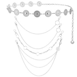 Jadive 5 Pieces Belt Chain Jeans Pants Pocket Waist Multi-Layer Hip Hop Metal Wallet Chain for Men Women (Concho,Silver)