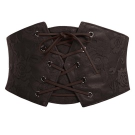 Scarlet Darkness Renaissance Corset Belt for Women Lace Overlay Front Wide Waist Belt Goth Pirate Costume Accessories Dark Brown M