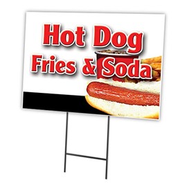 HOT Dogs Fries & SODA 18"x24" Yard Sign & Stake hot Dog cart | Advertise Your Business | Stake Included Double Sided Image | Made in The USA