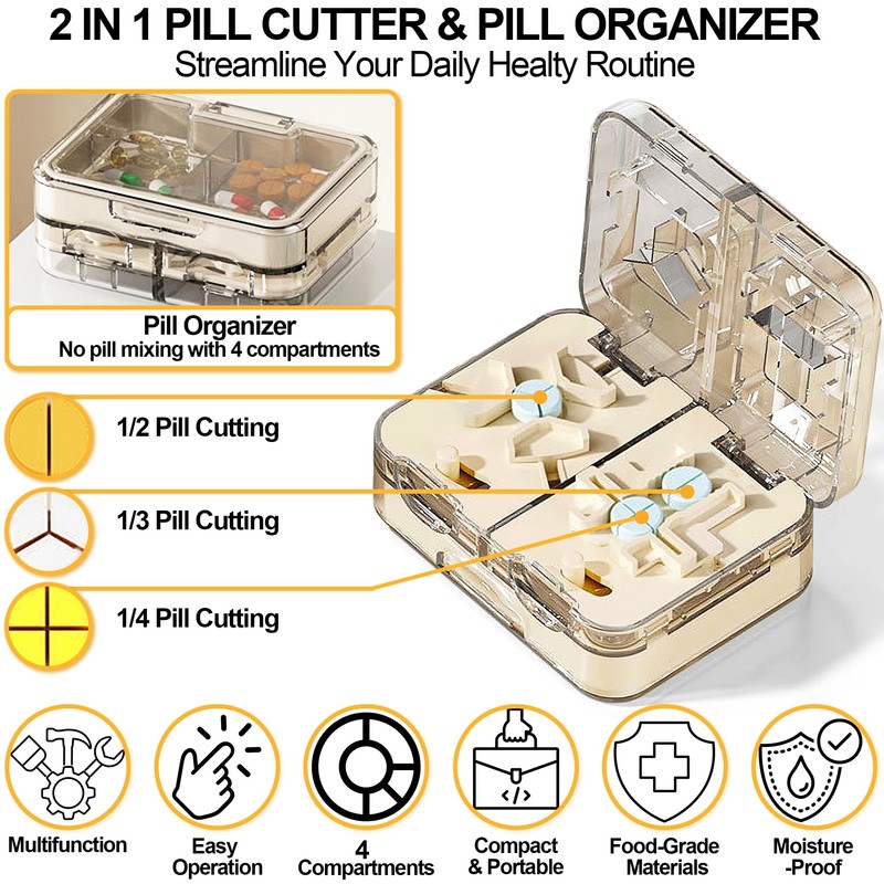 Pill Cutter Splitter for Tiny Small Large Pills - 1/2