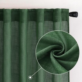 MIULEE Emerald Green Linen Curtains 84 Inch Length for Bedroom Living Room, Soft Thick Linen Textured Window Drapes Semi Sheer Light Filtering Back Tab Rod Pocket Burlap Look Christmas Decor, 2 Panels