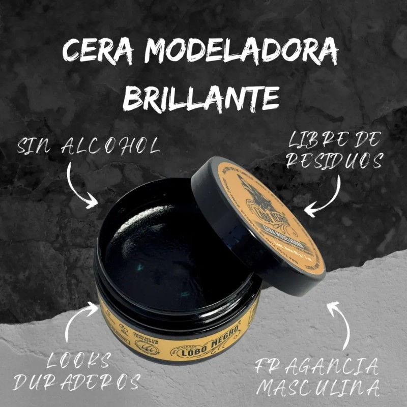 Cera Efecto Brillante Cabello, Barba Y Bigote 85g Lobo Negro