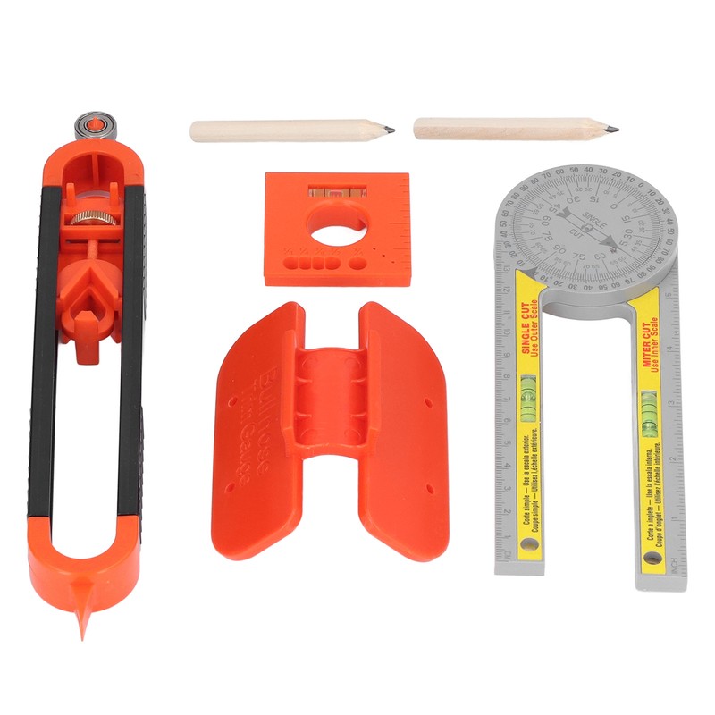 6Pcs Scribing Tool Protractor Angle Scriber Measuring Ruler Pencil Set