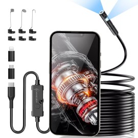 ENNOVOR Endoscope Dual-Lens 1920P HD Borescope Camera,16.4ft Semi-Rigid Snake Camera