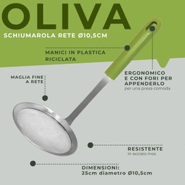Fackelmann Schiumarola a rete con manico in plastica riciclata certificata GRS, materiale parte funzionale in acciaio inossidabile, dimensioni Ø 10,5 x 25 cm