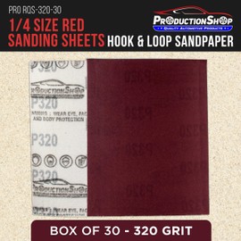ProductionShop Premium Red 320 Grit 1/4 Sheet Size Red Sanding Sheets, Box of 30 - Hook & Loop Backing Sandpaper, Fine-Cut Abrasive - Fits Palm Sanders, Hand Sanding Blocks - Woodworking, Auto Paint