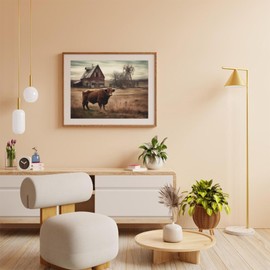 HMDIIMGE Farmhouse Red Old Barn Country Windmill Landscape Rustic Highland Cow Vintage Nature Scenery 5D Adult Diamond Art, DIY Diamond Art Painting Kit for Decor Canvas 12x16 inch