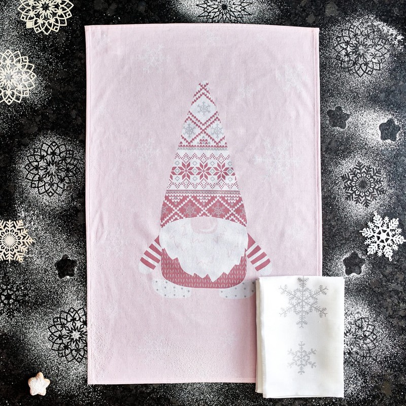 Ulster Weavers Cotton and Linen Tea Towels Christmas Gnomes (Pink,