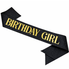 Shimmer Anna Shine Black Glitter Gold Birthday Sash – Adjustable Satin Sash for Women, Teens & Adults – Fun Party Decoration & Photo Prop for 18th, 21st, 30th, 40th, 50th Birthdays