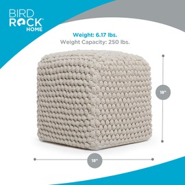 BIRDROCK HOME Bud Pouf Foot Stool Ottoman - Knit Bean Bag Floor Chair - Cotton Braided Cord - Great for The Living Room, Bedroom and Kids Room - Small Furniture