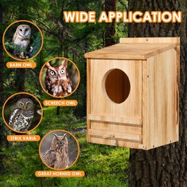 Barn Owl House, Owl Nesting Box for Outside, Wooden Screech Owls Nesting Box, Large Caliber Round Hollow Outdoor Bird's Boxes, Suitable for Wildlife Screech, Barred, Great Horned, Barn