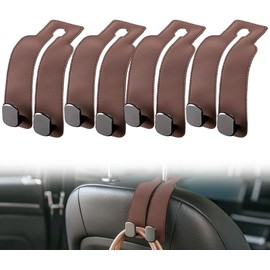 Gancho para Reposacabezas Auto, Organizador de Asiento Trasero 2026, Gancho Doble para Bolsas y Carteros, Soporte de Cuero para Automóvil (Brown-4pcs)