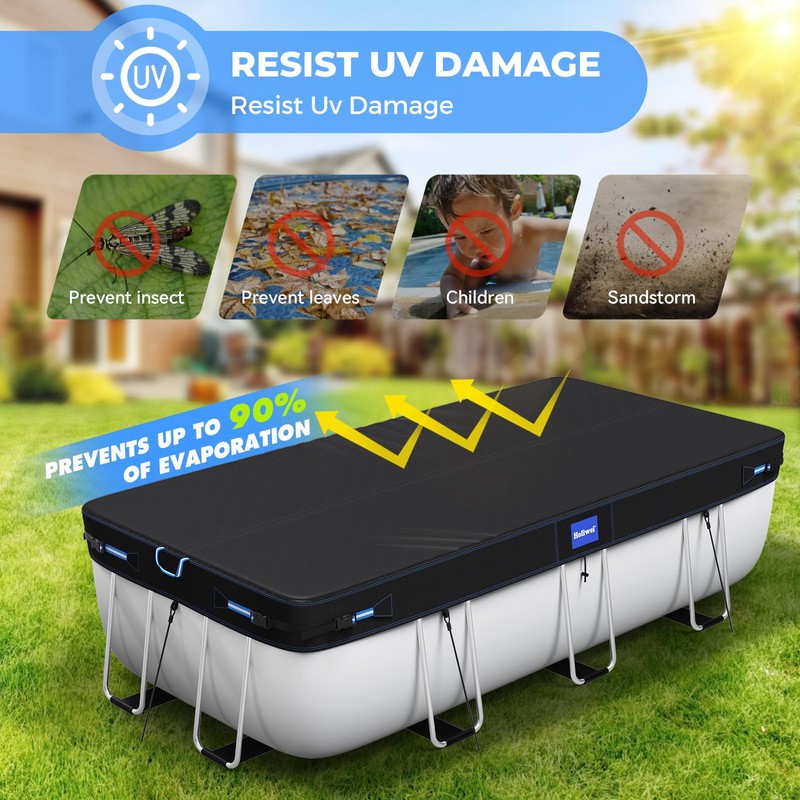 Holiwei 12x18 Ft Rectangular Pool Cover with Reflective Strips for