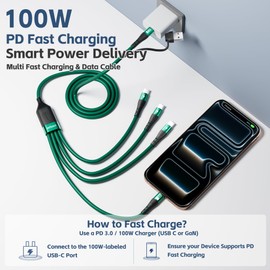 SIQIWO 100W Multi Charging Cable, 4 in 2 USB C Cable Fast Charging 2 Pack