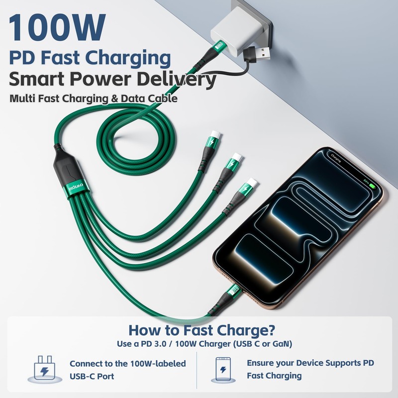 SIQIWO 100W Multi Charging Cable, 4 in 2 USB C
