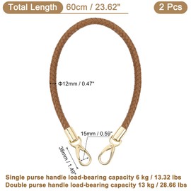 sourcing map Leather Purse Strap, 2Pcs 60cm/23.62" Short Leather PU Braided Purse Replacement Handle with Metal Buckles for Underarm Bags, Handbags (Coffee Strap + Gold Clasp)